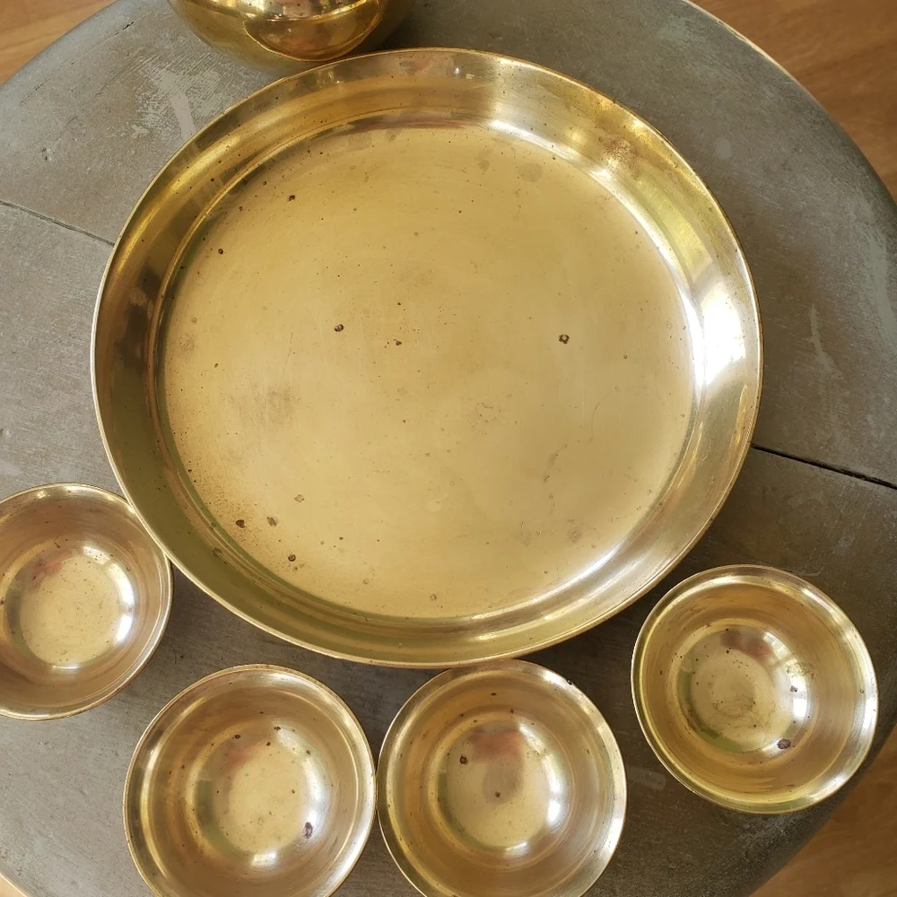Serving set solid brass vintage